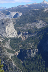 Glacier Point, an overlook with a commanding view of Yosemite Valley, Half Dome, and the High Sierra is located 30 miles (one hour) from Yosemite Valley