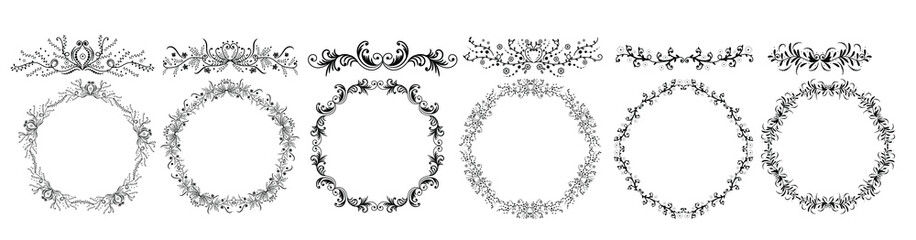 Wreath of flowers with leaves vector. Wreath flowers with ornaments for, banner,  Invitation card design and more