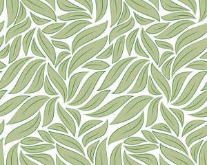 Naklejka na ściany i meble Green leaves seamless background on white background. Vector illustration.