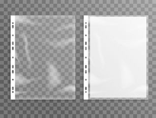 Sheet plastic protector, clear folder file. Punched pocket sheet mockup empty a4