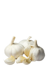 Fresh garlic  and lemon on white background. Organic product.