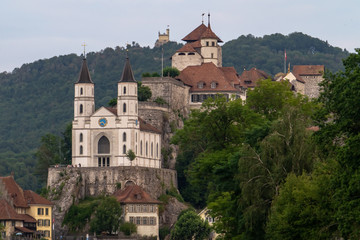 Fototapeta na wymiar Aarburg Castle historical medieval castle and church, Switzerland