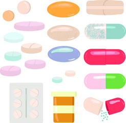 Set of vector pills and capsules