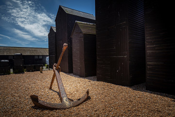 large rusted anchor outside smokehouses in Hastings