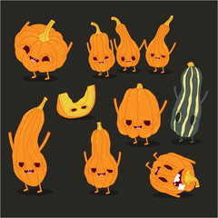 Funny pumpkins wish you a happy halloween. Vector graphics.
