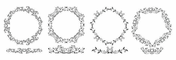 Wreath of flowers with leaves vector. Wreath flowers with ornaments for, banner,  Invitation card design and more