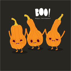 Funny pumpkins wish you a happy halloween. Vector graphics.