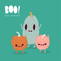 Funny pumpkins wish you a happy halloween. Vector graphics.