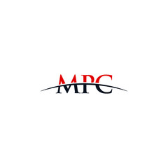 Initial letter MPC, overlapping movement swoosh horizon logo company design inspiration in red and dark blue color vector