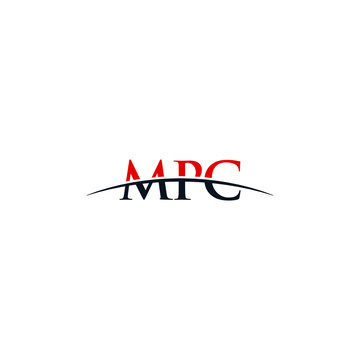 Initial letter MPC, overlapping movement swoosh horizon logo company design inspiration in red and dark blue color vector