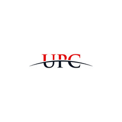 Initial letter UPC, overlapping movement swoosh horizon logo company design inspiration in red and dark blue color vector