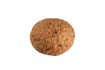 tasty bread rye bun with seeds isolated on a white background.