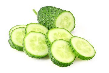 fresh cucumber slices isolated on white background