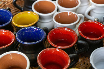 The fair of folk craftsmen of pottery. Handmade clay pots