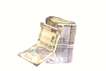 Ten rupee note (Indian Currency) isolated on a white background