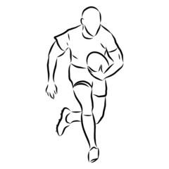 silhouette of rugby player sketch, contour vector illustration 
