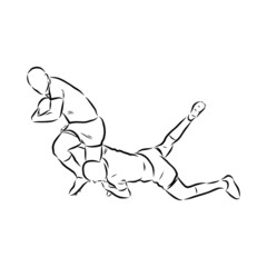 Fototapeta na wymiar Rugby players sketch, contour vector illustration 