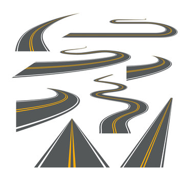 Vector road way winding journey highway illustration. Asphalt street path isolated road