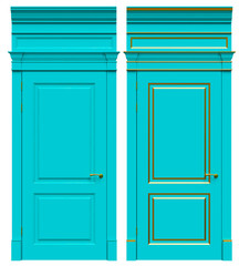 Classic wooden door with cast-iron parts, cornices and platbands