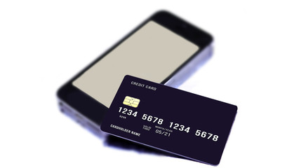 smartphone and international debit card on white background online shopping