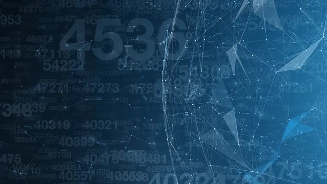 Random multi digit numbers animation with 3d globe cyberspace background.