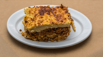 Pasticcio on a plate, Greek food