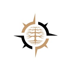 Obraz premium Compass with tree logo design vector template.creative destination symbol