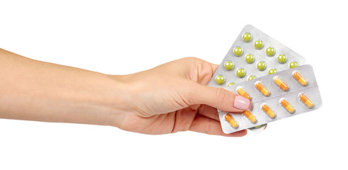 Silver blister with pills. Pharmacy help, medicine drug.