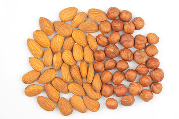 Different nuts on a white background. Vitamin wholesome food.