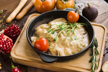 variety of restaurant dishes of national Georgian Armenian and Azerbaijani cuisine