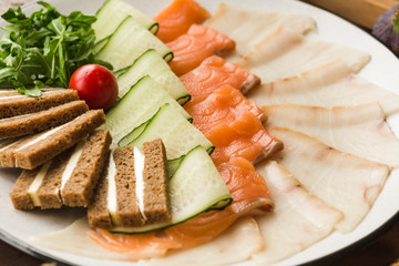 variety of restaurant dishes of national Georgian Armenian and Azerbaijani cuisine