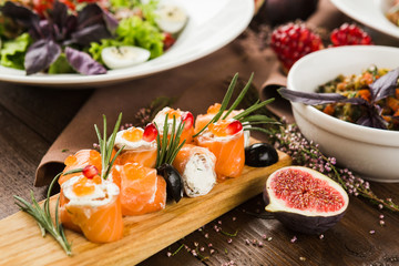 variety of restaurant dishes of national Georgian Armenian and Azerbaijani cuisine