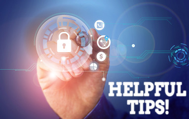 Text sign showing Helpful Tips. Business photo showcasing advices given to be helpful knowledge in life Picture photo system network scheme modern technology smart device