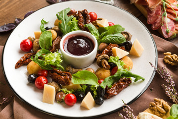 variety of restaurant dishes of national Georgian Armenian and Azerbaijani cuisine