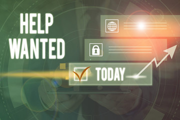 Text sign showing Help Wanted. Business photo text An ad in the paper an employer places to find a...
