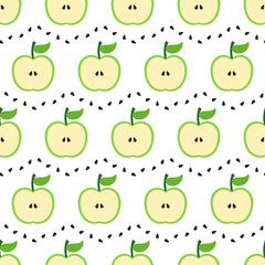 Green apple and apple seed pattern on white background