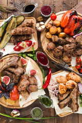 variety of restaurant dishes of national Georgian Armenian and Azerbaijani cuisine