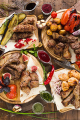 variety of restaurant dishes of national Georgian Armenian and Azerbaijani cuisine