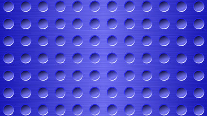 Abstract metal background with holes in bright blue colors