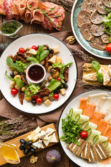 variety of restaurant dishes of national Georgian Armenian and Azerbaijani cuisine