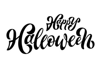 Happy Halloween hand sketched text.  Celebration quotation isolated on white background.