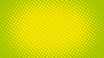 Abstract green and yellow pop art background with halftone dots in retro comic style, vector illustration eps10