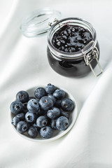 Sweet blueberry jam and blueberries.