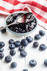 Sweet blueberry jam and blueberries.