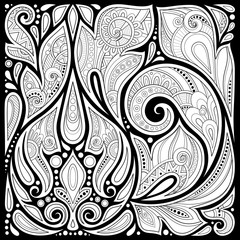 Monochrome Floral Background in Paisley Garden Indian Style
