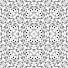 Monochrome Seamless Pattern with Floral Ethnic Motifs