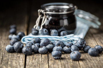 Sweet blueberry jam and blueberries.