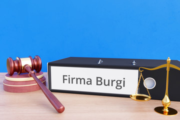 Firma Burgi – Folder with labeling, gavel and libra – law, judgement, lawyer