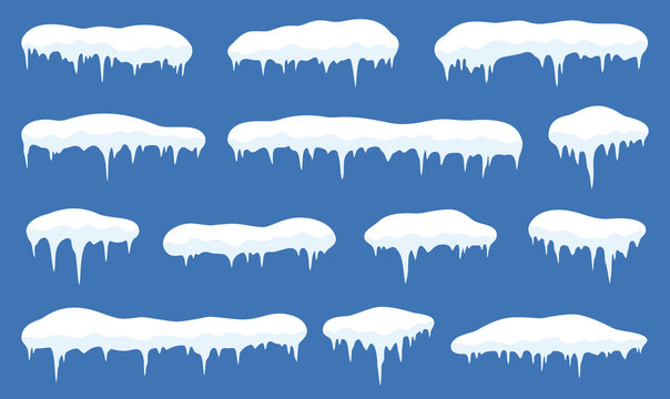 Snow with icicle frames. Snow and snowdrift in flat style. Vector
