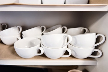 Obraz na płótnie Canvas Classic closeup of white empty tea cups Design Style